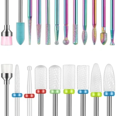Afbeelding van 19 stuks nagelboren sets, 3/32 inch diamant nagelriem elektrische nagelvijl en keramische acryl gel nagel bit kit, nail art tools, hardmetalen nagelriemverwijderaar bits voor manicure pedicure,