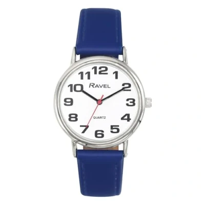 Afbeelding van Ravel Uniseks polshorloge met grote cijfers analoog kwartsuurwerk R0105, blauw/zilver., Unisex 36mm case, armband