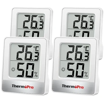 Afbeelding van ThermoPro TP49W 4 Digitale mini thermo hygrometer, thermometer, kamerthermometer, stuks, voor binnen en buiten, met smiley indicator