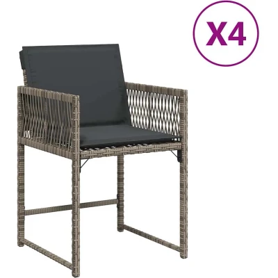 Afbeelding van Tuinstoelen 4 st met kussens poly rattan grijs