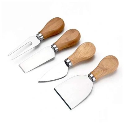 Afbeelding van XGzhsa Kaasmessen Set, Mini Kaasmessen, 4 Stuks Roestvrij Staal Keuken Kaasgereedschap Met Houten Handvat Voor Cake Dessert Kaassalade