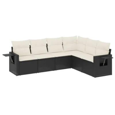 Afbeelding van vidaXL 6 delige Loungeset met kussens poly rattan zwart