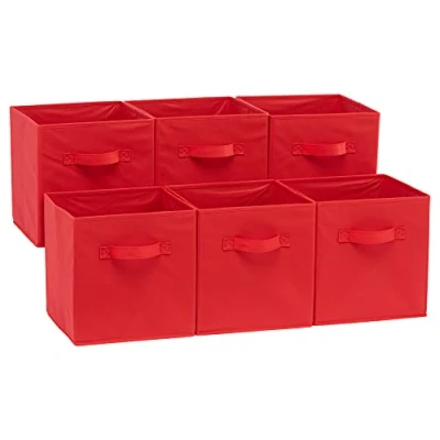 Afbeelding van Amazon Basics Opbergkubussen, opvouwbaar, set van 6, rood, 26,6 x 27,9 cm