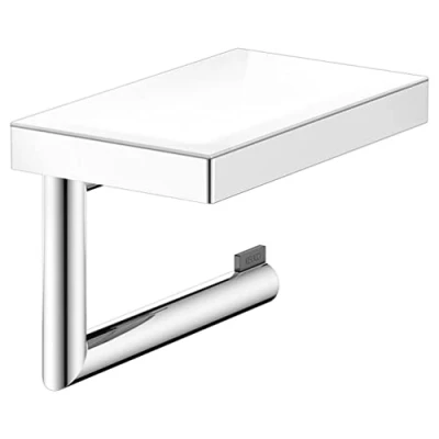 Afbeelding van KEUCO Toiletpapierhouder van metaal, hoogglans verchroomd, lijm of boren, plank, anti slip inzetstuk, wc rolhouder voor badkamer en gastentoilet, Reva