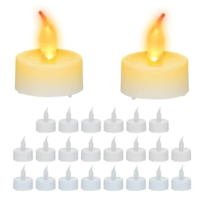 Afbeelding van Relaxdays led theelichtjes, set van 24, ronde kaarsen, bewegende vlam, elektrisch waxinelicht, HxØ: 4,5x3,5 cm, wit