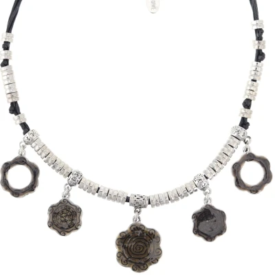 Afbeelding van Behave Zwarte ketting met bloem hangers