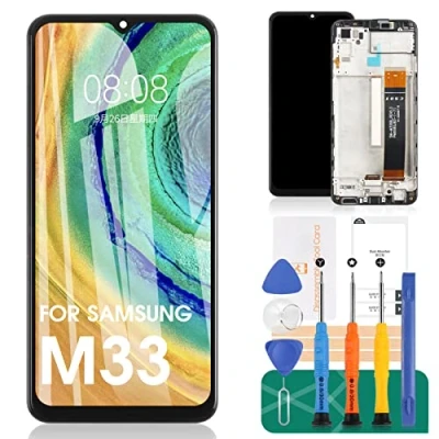 Afbeelding van AMOLED voor Samsung Galaxy M33 scherm vervanging LCD Display SM M336B M336BU Digitizer Touch Screen vergadering vervangende reparatieonderdelen met frame (NIET TFT)