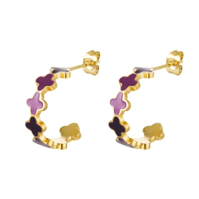 Afbeelding van Earrings clover colorful small Yehwang Oorbellen One size Goud