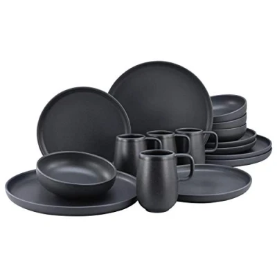 Afbeelding van CreaTable, 22978, serie uno BLACK, 16 delige serviesset, combiservies van aardewerk, vaatwasser en magnetronbestendig, Made in Portugal