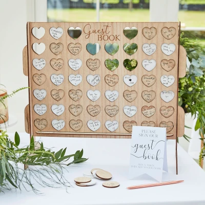 Afbeelding van Ginger Ray Drop Top 4 in A Row gastenboek alternatieve stijl, hout, bruiloft
