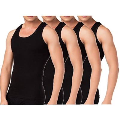Afbeelding van BestSale247 Set van 2 of 4 klassieke onderhemden, okselhemden, tanktop, in wit, zwart grijs gemêleerd, fijne rib (glad), 100% katoen, zwart, M