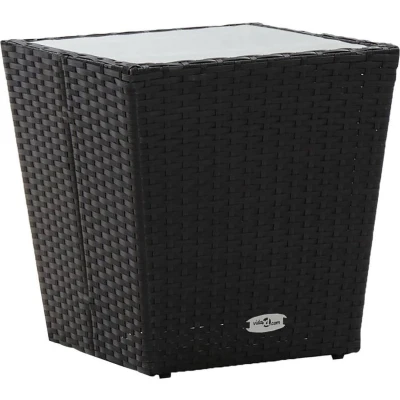 Afbeelding van Theetafel 41,5x41,5x43 cm poly rattan en gehard glas zwart