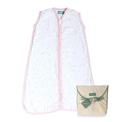 Afbeelding van molis&amp;co. Babyslaapzak 100% katoen. Ideaal voor de zomer. TOG waarde van 0.5. 0 6 maanden. Zachtheid en frisheid in één enkele stoflaag. Pink sky Rose.