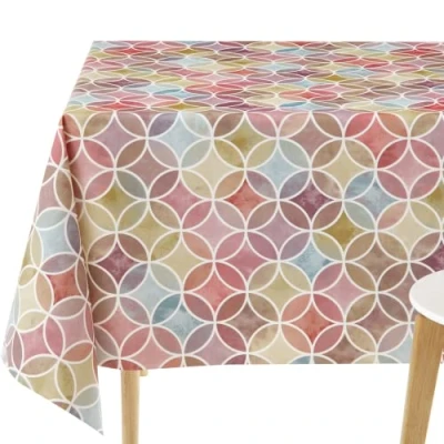 Afbeelding van KP HOME Waterdicht PVC afwasbaar Tafelkleed rechthoekig 78 x 55 inch 200 140 cm Naadloze Geometrische Cirkels Vinyl Rechthoek Eetkamer Plastic Tafelhoes in Veelkleurig Paars Rood