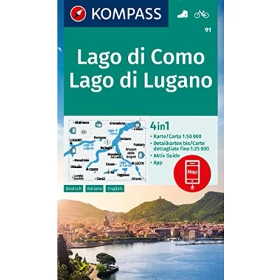 Afbeelding van Lago di Como Lugano: 4in1 Wanderkarte mit Aktiv Guide und Detailkarten inklusive Karte zur offline Verwendung in der KOMPASS App. Fahrradfahren.: 91