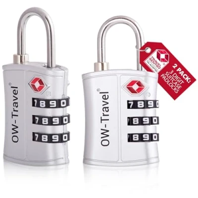 Afbeelding van OW Travel TSA Slot ABS. Hangslot met cijfercode. Cijferslot 3 cijfers. Bagageslot Cijfercodeslot. Cijfersloten voor koffer rits bagage tas rugzak gymkluisje. Kofferslot cijfercode Zilver 2 Stuks
