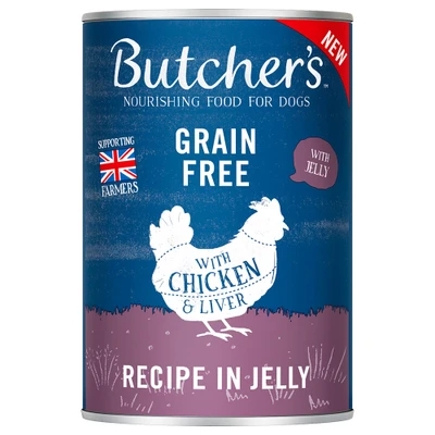 Afbeelding van 48x 400g Butcher&#039;s Original Graanvrij met Kip in Gelei Nat Hondenvoer