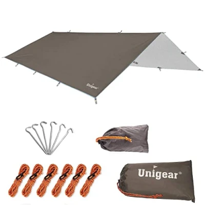 Afbeelding van Unigear regenzeil, tarp tentdak, waterdicht, wandelbescherming, opvouwbaar, licht, bescherming tegen regen, sneeuw en zon tijdens het kamperen.