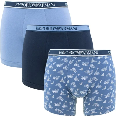 Afbeelding van Emporio Armani heren 3P boxers all over logo blauw