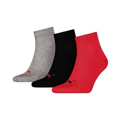 Afbeelding van Puma unisex Quarter Plain (3 pack) hoge enkelsokken zwart rood Maat: 39 42