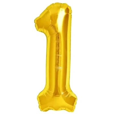 Afbeelding van Ballon 1e Verjaardag Nummer 1 Goud XXL Gigantische Folieballon 100 cm Decoratie Ballonnummer Deco voor Verjaardag. Vliegt met Helium.