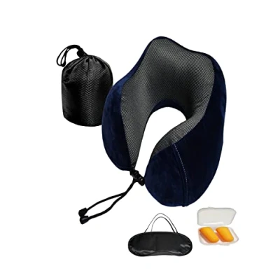 Afbeelding van Reiskussen NavoX nekkussen van traagschuim voor slaapmasker/oordopjes/reistas, licht en snel steunkussen kamperen, kantoor, blauw