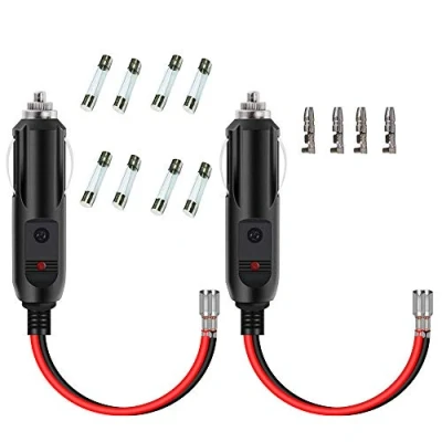 Afbeelding van GTIWUNG 2 stuks sigarettenaansteker mannelijke stekker met kabels, 10 A zekeringbescherming LED licht, 12V 24 V vrouwelijke stekker, verlengkabel voor motorfiets, auto, tractor