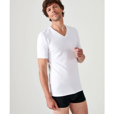 Afbeelding van Damart Double FACE COL V Hemd, Heren, Maat: XL, White