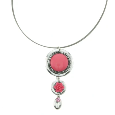 Afbeelding van Behave Ketting zilver kleur met roze bloem 40 cm