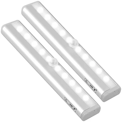 Afbeelding van Jinlaili 2 stuks draadloze verlichting voor kast, 10 LED bewegingssensorlampen kledingkast, lampen onder kast met magnetische strip, batterij lichtbalk keuken trap slaapkamer