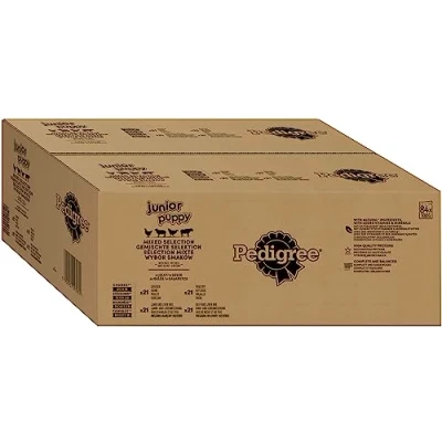 Afbeelding van Pedigree Junior Multipack gemengde selectie in gelei hondenvoer portiezak voor jonge honden 4 soorten 84 x 100g