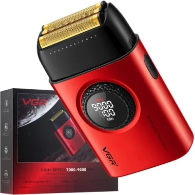 Afbeelding van VGR 378 Elektrische Scheerapparaten voor Mannen, Drievoudig Zwevend Bladsysteem Foliescheerapparaat, Draadloos Elektrisch Scheerapparaat, 9000 RPM Motor, Titanium Folies met LED display(Rood)
