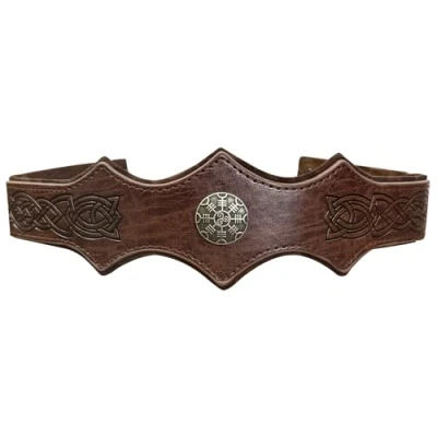 Afbeelding van HiiFeuer Middeleeuws hoofddeksel van imitatieleer in reliëf, Retro Renaissance Verstelbare Hoofdband, Cosplay Kostuum Accessoires voor LARP (Donkerbruin B)