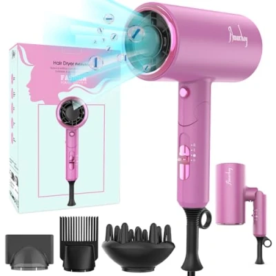 Afbeelding van Haardroger föhn 2200W AC motor, haardroger, reishaardroger, inklapbare handgreep, sneldrogende reisföhn met warm /koude knop, 3 temperaturen/2 snelheden, haarföhn voor vele kapsels