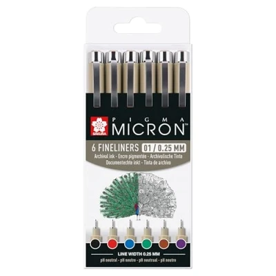 Afbeelding van Fineliner Sakura Pigma Micron set à 6 basiskleuren