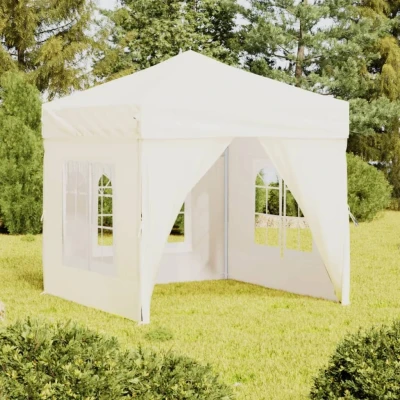 Afbeelding van Partytent inklapbaar met zijwanden 2x2 m crèmekleurig