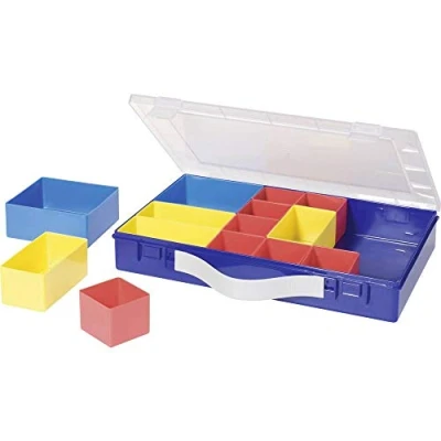 Afbeelding van hünersdorff Assortimentdoos PP Premium met 14 inzetdozen, draaggreep, stabiele sorteerbox voor schroeven en andere kleine onderdelen, uitneembare inzetstukken, 22,5 x 33,5 5,5 cm, blauw