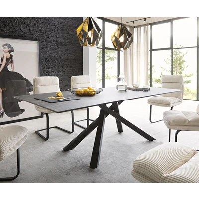 Afbeelding van Eettafel Edge Laminam® keramiek bruin 200x100cm middenvoet kruis zwart