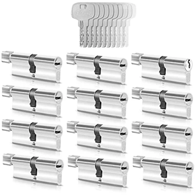 Afbeelding van GERCAR 12 x knopcilinders, gelijksluitend, cilindersloten, 30/30, incl. 60 sleutels, mm, deurslot, cilinderslot met nood en gevaarfunctie, set van 12, lengte: A:30 B:30