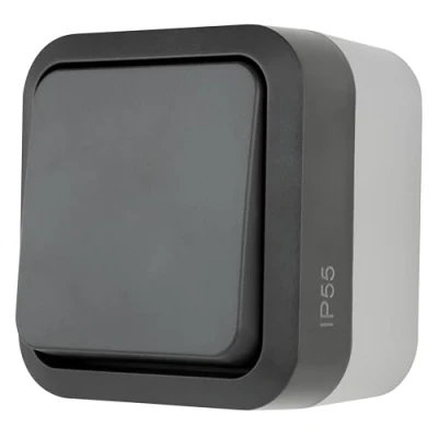 Afbeelding van REV AquaStorm, lichtschakelaar wisselschakelaar voor vochtige ruimtes IP55, opbouw, 230V, 10A, antraciet