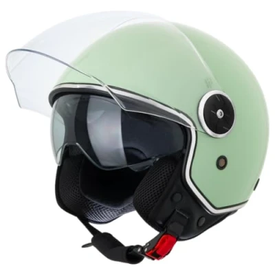 Afbeelding van VINZ Tobia helm Scooter met zonnevizier / Jethelm Brommer Motorhelm Scooterhelm Retro Snorfiets Snorscooter Geschikt Voor Helmplicht Blauw Kenteken Mint