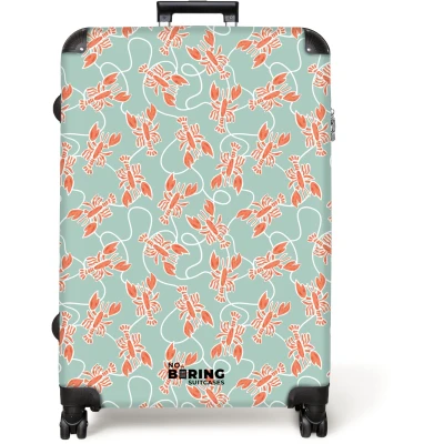 Afbeelding van NoBoringSuitcases.com® Koffer groot Reiskoffer lichtgewicht Kreeft print groen Rolkoffer met 4 wielen Grote trolley XL 98 liter bagage