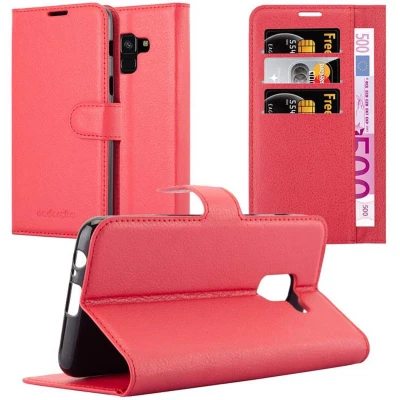Afbeelding van Cadorabo Hoesje geschikt voor Samsung Galaxy A8 2018 in KARMIJN ROOD Beschermhoes met magnetische sluiting, standfunctie en kaartvakje Book Case Cover Etui