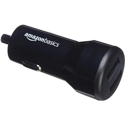 Afbeelding van Amazon Basics Autolader, voor Apple en Android apparaten, USB aansluiting, 2 ingangen, 4,8 A / 24 W, zwart
