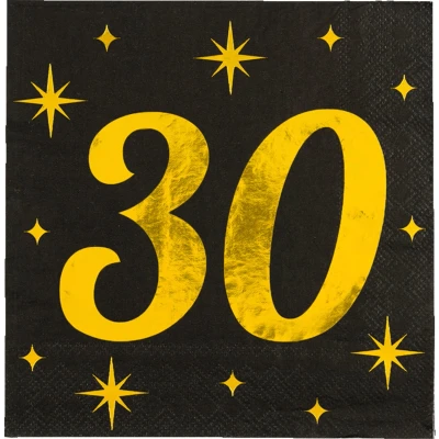 Afbeelding van Servetten 30 Jaar Goud Zwart Classy 33x33cm per 16 stuks