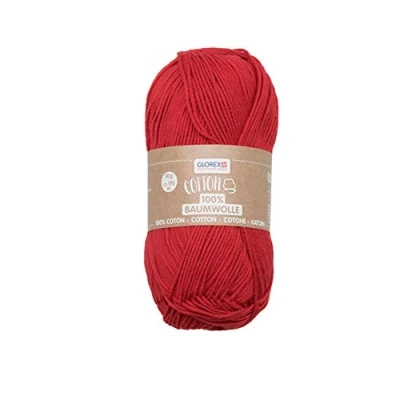Afbeelding van Glorex 5 1004 04 katoen 100% katoen, veelzijdig inzetbaar voor breien, haken en knutselen, zeer goede kwaliteit, zacht wasbaar, 50 g, ca. 170 m, rood
