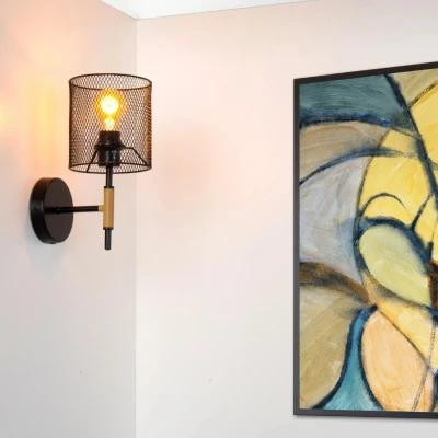 Afbeelding van Lucide BASKETT Wandlamp 1xE27 Zwart