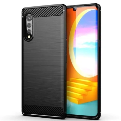 Afbeelding van betterfon LG Velvet 5G Case Carbon Look Outdoor Schokbestendige Phone Hybrid Cover TPU Silicone Bumper voor Black