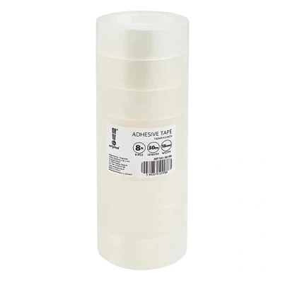 Afbeelding van memobe Amex Plakband, transparante multifunctionele tape, voor school, kantoor, werk, kleeffolie, duurzaam, heldere Tesafilm met acryllijm, plakrollen, 18 mm x 30 m, 8 stuks