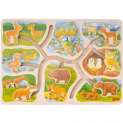 Afbeelding van Goki Houten Schuifpuzzel Wie Hoort bij Wie, 8st.